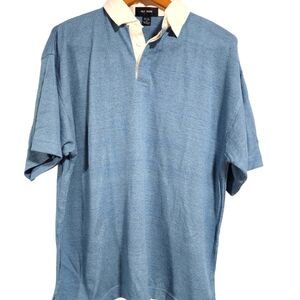 Silk House👕Blue w/ Cream Collar Polo Size M